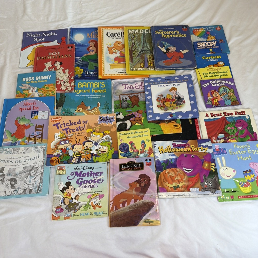 Lot of 25 Vintage Children'd Books Barney Disney Pooh Bugs Bunny Care Bears